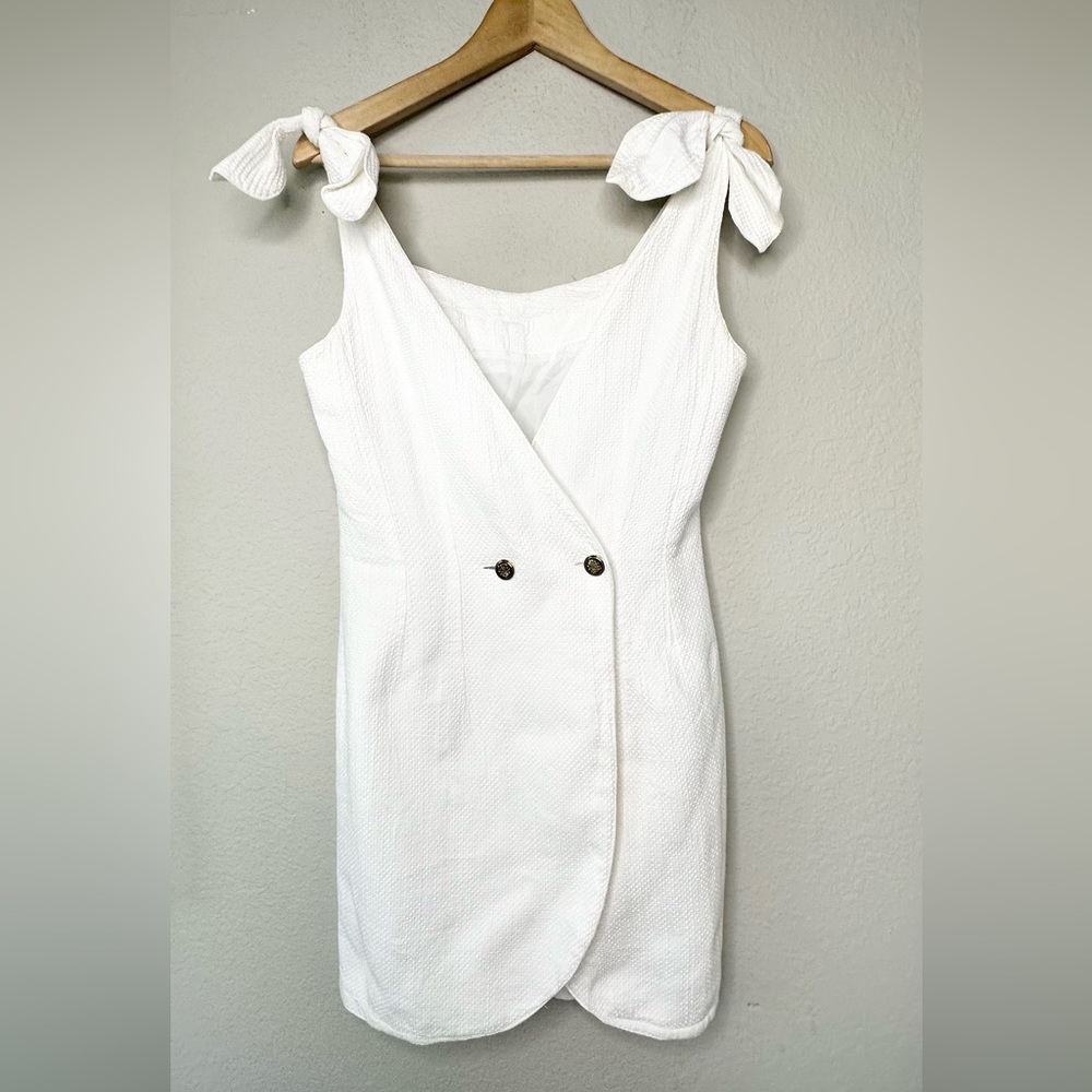 White Sleeveless Bow Mini Dress - Picture 6 of 15